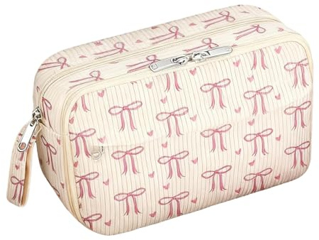 Federmäppchen Große Federtasche mit Reißverschluss Federmappe Mädchen | Rosa Schleife Mäppchen Federmäppchen Mäppchen Teenager Schulsachen Aesthetic School Stuff für Schule Büro(22 x 13 x 8 cm)