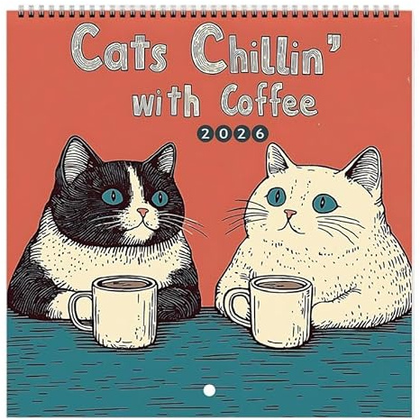 Lesekatze Kalender 2026 Cats Chillin' with Books Wandkalender 12 Monate Wandkalender mit Katzen-Design Personalisierter Monatsplaner mit Katzenmotiv Lustiger Wandkalender Geschenke für Katzenliebhaber