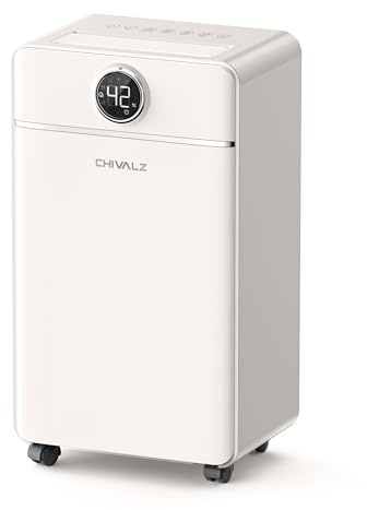 CHIVALZ 12L/24H Dehumidifiers for Home, Bedroom & Bathroom, LED Display and 24H Timer, Interior Dehumidifier with Automatic Defrosting, 2L Water Tank & Drainage Hose, White, 1 Pack+3 Modes