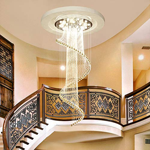 MESOVFCA Wendeltreppe, Kronleuchter, Lampe, langer Kronleuchter, moderner und minimalistischer Stil, Duplex, Villa, Haus, Boden, großes Wohnzimmer, Kristall-Kronleuchter, Innendekoration, 7 Lichter