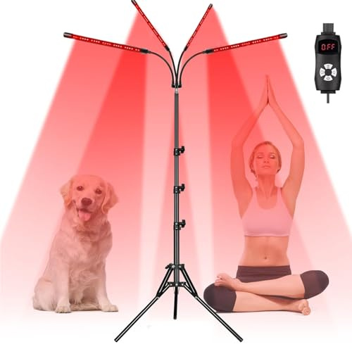 EONDEVO Lámpara de Luz Roja con Soporte, 4 Cabezas 660nm y 850nm Lámpara Infrarroja con 240 LEDs y Altura Regulable de 38-152cm para el Hogar y la Oficina