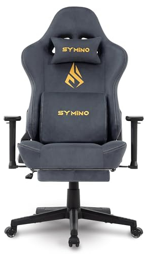 Symino Large Gaming Chair, Computer Chair with Footrest, Headrest and Extra Large Lumbar Support, Ergonomic PC Chair, Height Adjustable Rotating Task Chairs, Grey