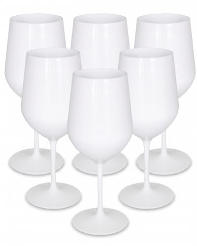 argentoè Calici Gioia in Plastica Rigida SAN 37cl - Infrangibili, Riutilizzabili, Lavabili in Lavastoviglie - Ideali per Vino, Champagne, Cocktail, Eventi, Giardino, Piscina, Barca (Bianco, Set 6pz)