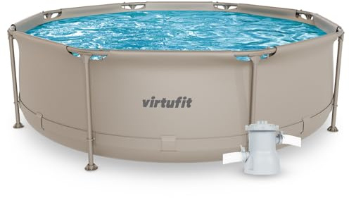 VirtuFit Piscina redonda, diámetro 244 x 76 cm, beige, compacta, estable, incluye bomba de filtro, piscina de jardín
