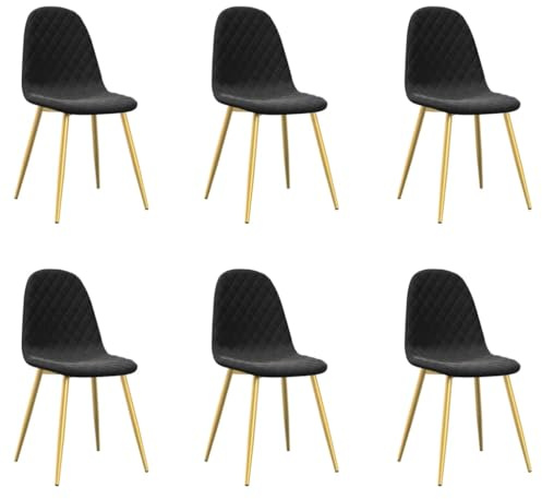 HETFTJN Lot de 6 Chaises de Salle à Manger Noir en Velours, Chaises de Cuisine Rembourrées avec Pieds Chromés Dorés, Fauteuils Salon Confortables