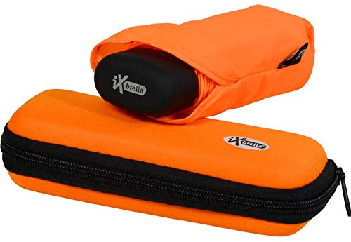 iX-brella Super-Mini-Taschenschirm - winziger Regenschirm im Etui - neon-orange