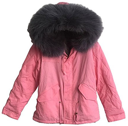 LINALIN Donna Parka invernale corto rosa Capispalla (M, Rosa)
