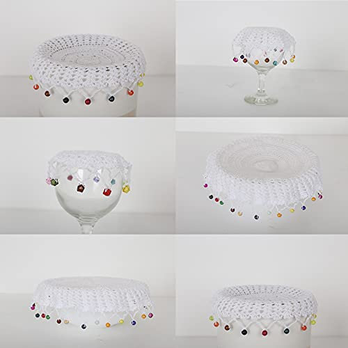 Lace Doilies with Beads Jug Covers, 100% Cotton Handmade Crochet Beaded Doyleys for Table Placemats & Dining Decor, Pack of 1 (White, 12 Inches)