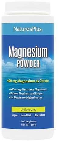 NaturesPlus Magnesium Powder Unflavoured - Gentle Magnesium Citrate Supplement for Night and Day - Energy and Stress Relief - Vegan, Gluten Free - 60 Servings