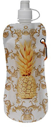 Aqua-Licious faltbare Trinkflasche mit Karabiner, wiederverwendbar, Trinkbeutel (Golden Pineapple)