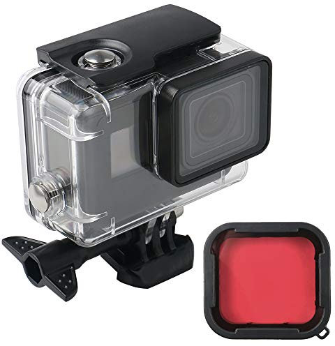 Custodia subacquea trasparente impermeabile da 60m con filtro rosso e 12 inserti anti nebbia Compatible with GoPro Hero (2018), GoPro Hero 7 Black, GoPro Hero 6, Hero 6 Black, Hero 5, Hero 5 Black