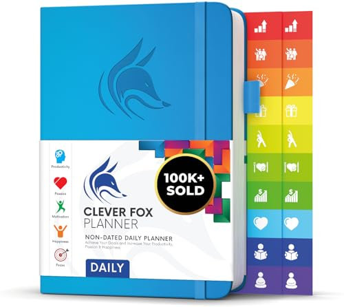 Clever Fox Tagesplaner - Bester Agenda & Tageskalender zur Steigerung deiner Produktivität, Zufriedenheit und Ziele - Persönlicher Tagesorganisator - A5, Undatiert - Blau (Englisch)