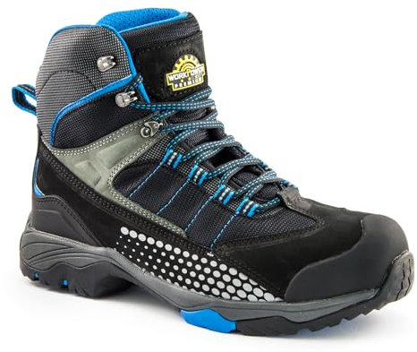 WORKPOWER – Sicherheitsstiefel S3 Elko für Herren – Sicherheitsschuhe mit metallfreiem Durchtrittschutz & Kunststoffkappe – verfügbar in den Größen 45 (Schwarz/Grau)