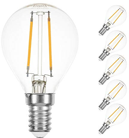 NCC-Licht 5 x LED Filament Tropfen Leuchtmittel 1W fast 15W E14 klar Glühfaden 1 Watt Retro-LED 2700K warmweiß