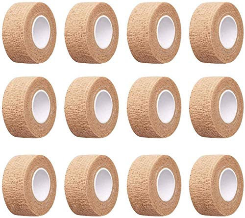 Elastisches selbstklebendes Fingerband, Erste-Hilfe-Bandagen, 2,5 cm breit, hautfarben, für Handgelenk- und Knöchelverstauchungen und Schwellungen, 12 Stück