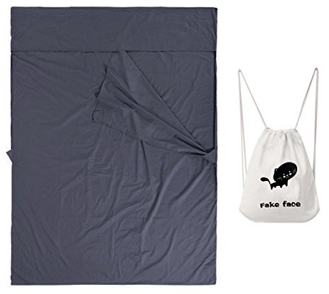 Hüttenschlafsack Reise Schlafsack Inlett Tragbare Camping Bettwäsche Baumwolle 2 Personen Reiseschlafsack mit extra Kissenfach,Leicht & Klein,ideal für Hostels, Züge, Berghütten und Jugendherbergen
