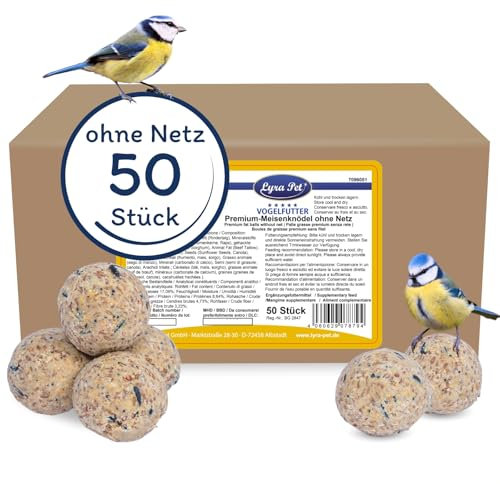 Lyra Pet® | 50 Premium Meisenknödel ohne Netz à 85 g | Energielieferant für Wildvögel | Mineralstoffhaltiges Wildvogelfutter | Kraftspendendes Fettfutter | Ganzjähriges, nährstoffreiches Vogelfutter