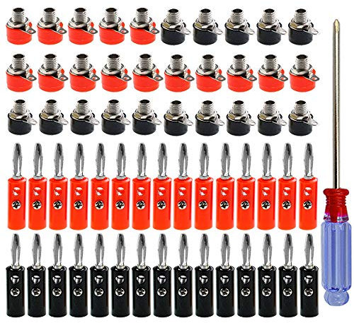 QitinDasen 30 Paar Premium 4mm Bananenstecker Bananenbuchse Steckverbinder, Vernickelung Bananenstecker und Binding Post Terminal Set, für Audio Lautsprecher, Verstärker (Rot + Schwarz)