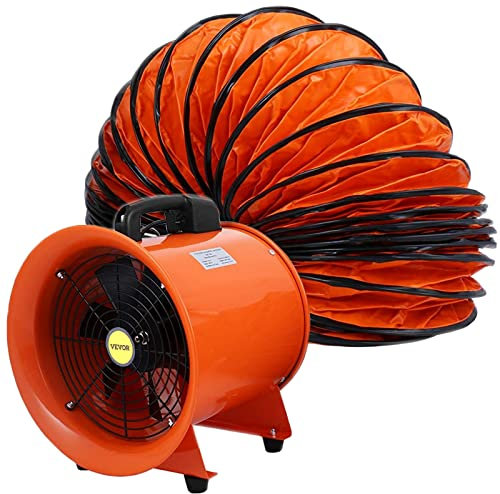 VEVOR Extractor Ventilador Industrial Portátil 520W, Ventilador Profesional para Construcción 300mm, Ventilador de Piso Industrial Ventilador Industrial, con 5m de Manguera de Conducto