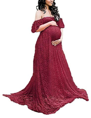 BUOYDM Femme Robe en Maternité Enceinte Costume Photo Shoot Robe Elégante pour Plage Wedding Cocktails Soirée (S, Rouge)