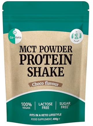 Go-Keto MCT Vegan Protein Shake chocolat, poudre 400 g | TCM d’huile de coco pour régime keto | Protéines véganes de pois et de riz, meilleur profil des acides aminés | Sans sucre ni lactose