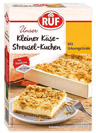 RUF Kleiner Käse-Streuselkuchen, cremiger Mini-Käsekuchen mit Boden und Streuseln aus knusprigem Mürbeteig, inkl. Backform, vegan, 1x305g