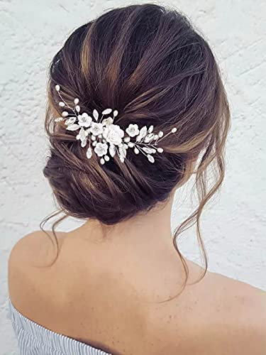 GORAIS Flower Wedding Hair Vine Pearl Bridal Hair Pieces Crystal Hair Accessories for Bride and Women