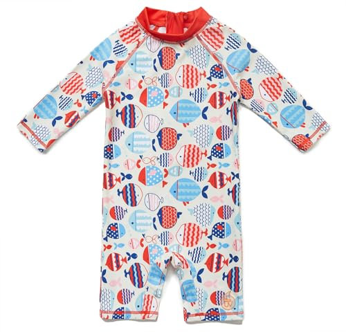 BONVERANO Traje baño bebé protección Solar UPF 50+ Cierre Cremallera (Pescado, 3-6 Meses)