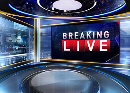 CORFOTO Fabric 5x3ft News Backdrop Photography TV Show Breaking News Monitor Equipment Microphone Reporter Interview Stage Center Camera Media Video Recording Photocall Background Poster Supplies