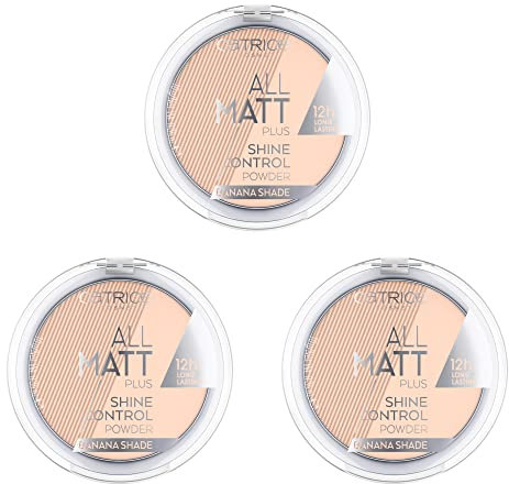Catrice All Matt Plus Shine Control Powder, Nr. 002, Gelb, langanhaltend, mattierend, transluzent, für trockene Haut, vegan, ölfrei, ohne Alkohol, ohne Parabene, 3er Pack (3x10g)