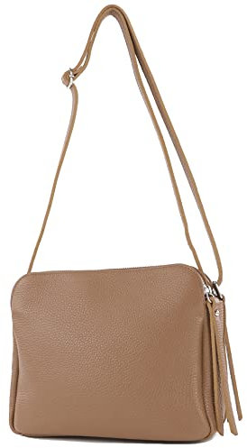 modamoda de - T232 - ital. Damen Umhängetasche Leder Medium, Farbe:Blassbraun