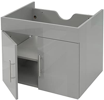 Mendler Waschbeckenunterschrank HWC-D16 FSC® Hochglanz 60cm - grau | Waschtischunterschrank, Waschtisch, Unterschrank, Badmöbel