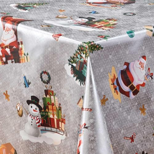 laro Wachstuch-Tischdecke Abwaschbar Garten-Tischdecke Wachstischdecke PVC Plastik-Tischdecken Eckig Meterware Wasserabweisend Abwischbar, Muster:Weihnachtsmann grau/rot, Größe:140x280