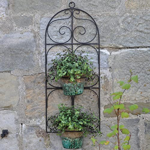 MAISONICA Garden Scroll Metal Double Plant Pot Holder - Wall Mounted Brown Distressed