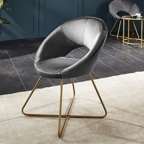 Home Deluxe - Esszimmerstühle Samt SELESA inkl. Tisch MASEI - Farbe: Grau, Bezug: Samtstoff, Gestell: Gold, pulverbeschichtet, max. 120 kg I Rundsessel, Küchenstuhl Polsterstuhl
