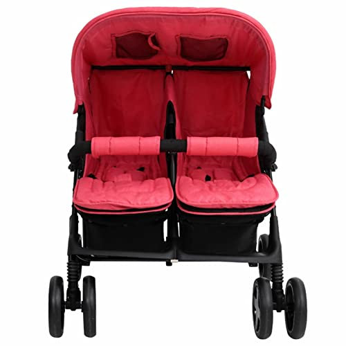 Tidyard Geschwisterwagen mit Verstellbare Dach & Ablagekorb Doppelkinderwagen Zusammenklappbar 2 In 1 Zwillinge Buggy Zwillingspuppenwagen Zwillinge Kinderwagen Buggy Kinderwagen Rot Stahl
