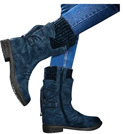 FGUUTYM Stivaletti da donna, invernali, da neve, con termosifoni, stile retrò, da donna, per il tempo libero, in pelle scamosciata, Blu, 41