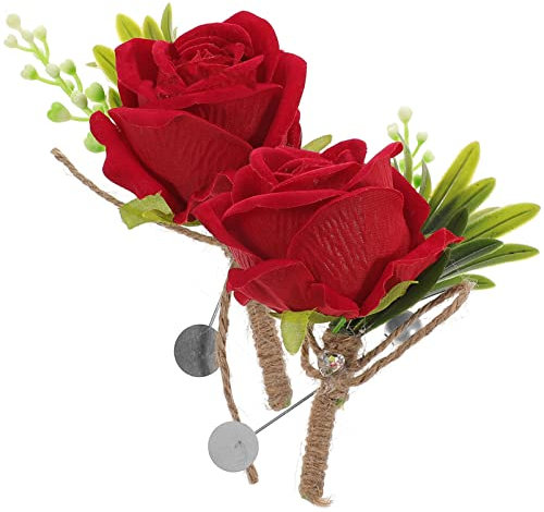 DECHOUS Rose 2Pcs Ansteckblume Bräutigam Trauzeugen Hochzeit Ansteckblume Künstliche Blumen Knopflöcher Mann Anzug Männer Corsagen Für Zeremonie Jubiläum Abschlussball Party Rot