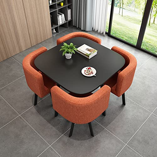 KUKIXO Business-Couchtisch Esstisch-Stuhl-Kombination, Freizeitbereich für Verhandlungen Balkon zu Hause Kleiner runder Tisch, Besprechungsraum im Home Office 1 Tisch und 4 Stühle (Color : Orange)