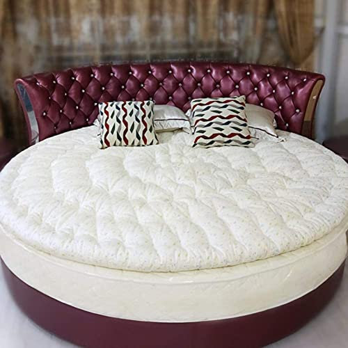 Runde dicke Matratzenauflage, gestepptes Design, einfarbig, bequeme Bodenmatte, Futonbett, Matratzenschoner, Weiß, Durchmesser 210 cm