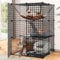 YITAHOME Jaula para Gatos Exterior/Interior, Recinto para Gatos con 3 Puertas, 2 Escaleras, Corral de Metal para Gatos de 3 Niveles con Hamaca, Jaula para 1-2 Gatos, Chinchilla, Negro, 72x72x104cm