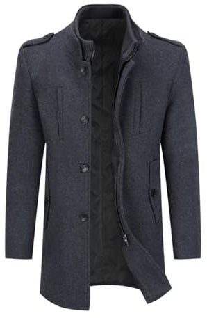 Allthemen Men's Winter Wool Coat Trench Mid Length Overcoat Jacket Slim Fit Casual Coat Grey M