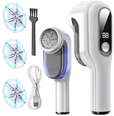 PKBD Large Size Electric Charging Fabric Shaver and Lint Remover with 3 Free Extra Blades, Large Capacity Scrap Storage, Quickly and Effectively Remove Fluff, Lint, and Bobbles