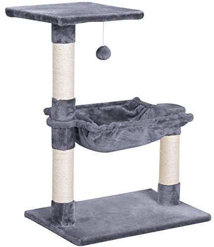 PawHut Árbol Rascador para Gatos Torre para Gatos 50x36x70 cm Centro de Actividad con Hamaca Plataforma Postes de Sisal y Bola Colgante Gris