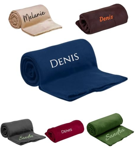 Pet-Jos Personalisierte Kuscheldecke Bestickt mit Namen oder Wunschtext Bestickt, Decke 200 cm x 150 cm, Wohndecke mit Stickerei, weiche und kuschelige Sofadecke (Blau)