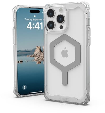 URBAN ARMOR GEAR UAG [Aktualisierte Ver] Kompatibel mit iPhone 15 Pro Max Hülle 6,7 Zoll Plyo Ice/Silber Eingebauter Magnet Kompatibel mit MagSafe Charging Rugged Anti-Vergilbung Transparent Klar