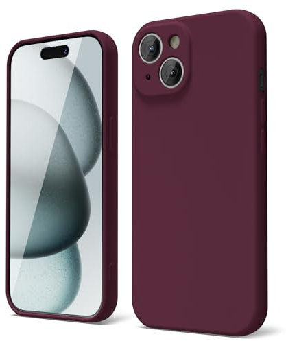 oakxco Custodia in Silicone Liquido per iPhone 15, Sottile e Sottile, in Morbido Gel di Gomma TPU, Semplice e Protettiva, Aspetto Opaco a Tinta Unita, Prugna Bordeaux