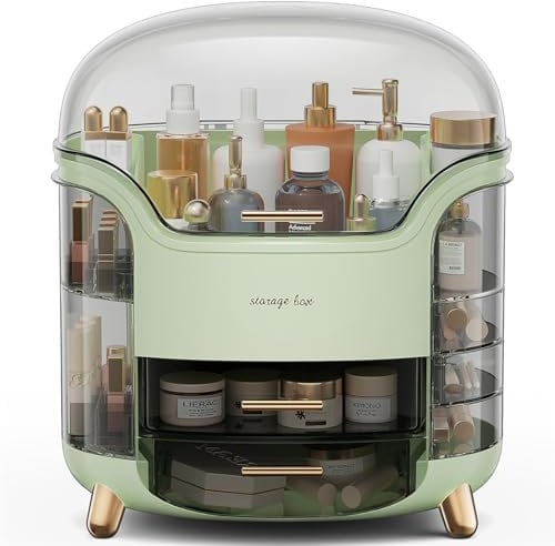 BTGGG Kosmetik Organizer mit Deckel Schmink Organizer mit Schublade Wasserdichter Skincare Organizer Make Up Organizer Schminktisch Organizer für Schlafzimmer Badezimmer Grün