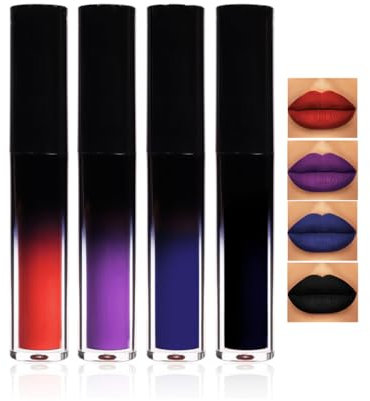 Matte Gothic Lipstick, Cosplayvampire Mouth Lipstick, 4 Colors Matte Liquid Lipstick Nude Sets, Rose Tear Off Lip Glaze Finish, Lipsticks For Women Long Lasting (C)