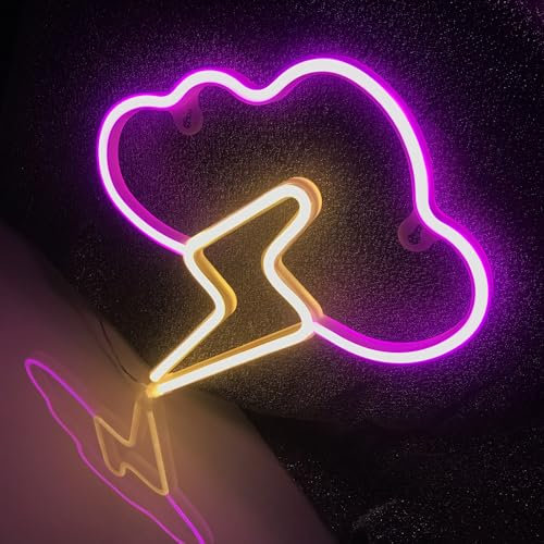 Wolke Blitz LED Zeichen, buntes Neonlicht, Nachtlicht Wohnzimmer Schlafzimmer Nachtlicht, Wanddekoration, Festival Geburtstag Party Dekoration, Rosa und Warmweiß
